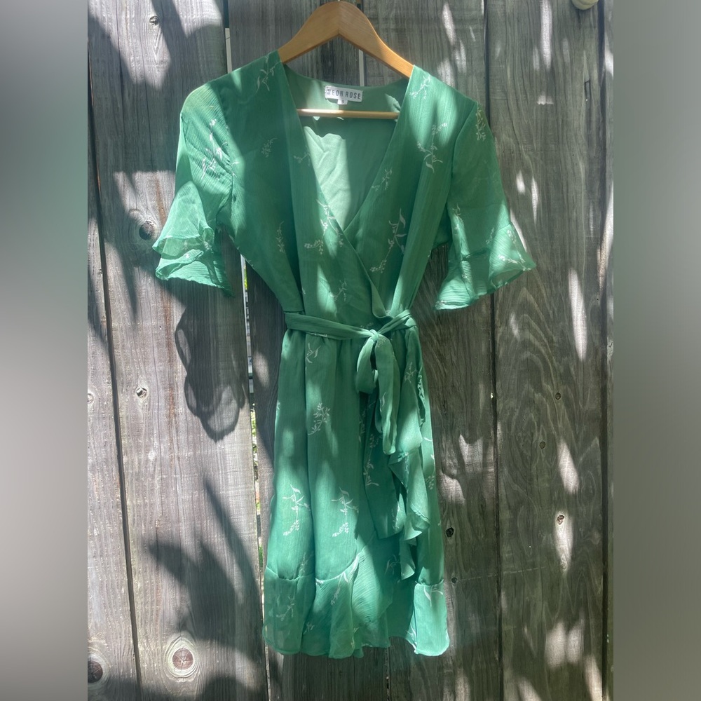 Green Wrap Dress: ASOS Neon Rose Size Small